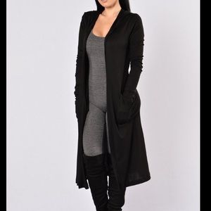 Black hooded duster